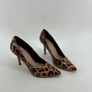 Marc New York Womens 10 Brown Leopard Patent Peggy3 Pointed Toe Stiletto Pumps